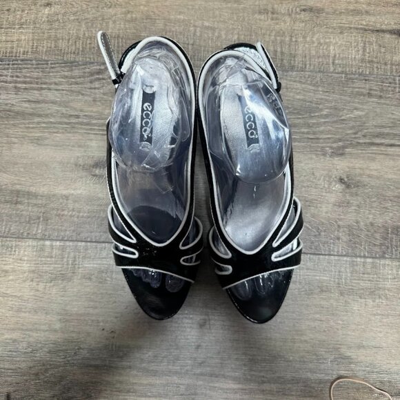 Ecco Black Leather Open Toe Heeled Slingback Sandals Women's Size EU 39 - Picture 2 of 6